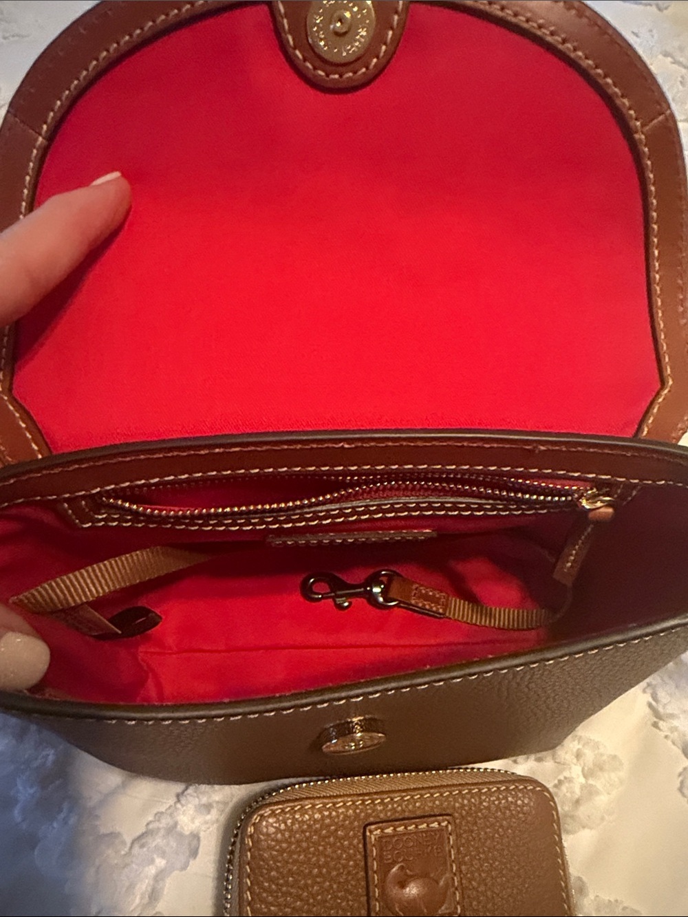 Dooney & Bourke Tan/Brown Pebbled Leather Crossbody with Credit Card Wallet - Picture 4 of 16